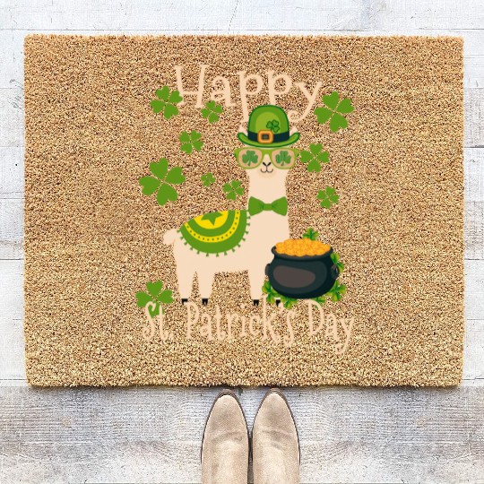 Happy St Patricks Day Llama Dad Mom Boy Girl Coir Doormats