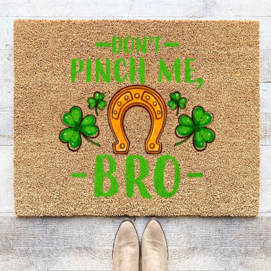 Don't Pinch Me Bro Lucky Horseshoe and Clover Leaf Coir Doormats