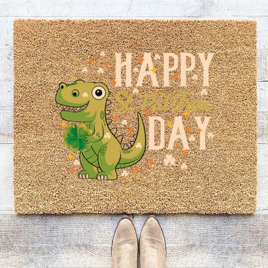 Irish Trex Dino St Patricks Day Kids Toddler Boys Coir Doormats
