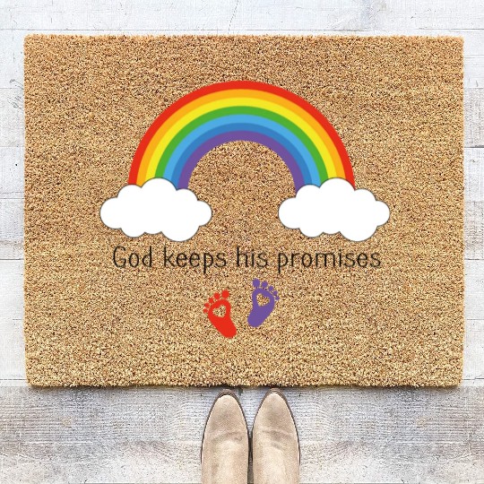 God keeps his promises Rainbow infant gown Coir Doormats