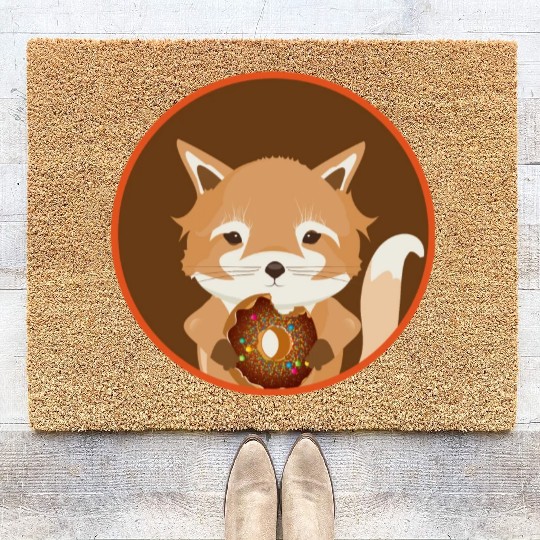 magical little fox with delicious donut Coir Doormats