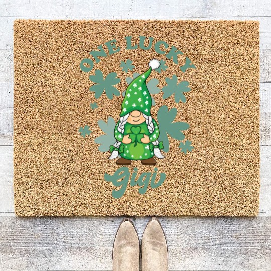 One Lucky Gigi Irish Gnome St. Patrick's Day, St. Coir Doormats