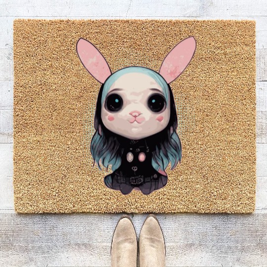 Cute Pastel Goth Bunny Kawaii Menhera Coir Doormats