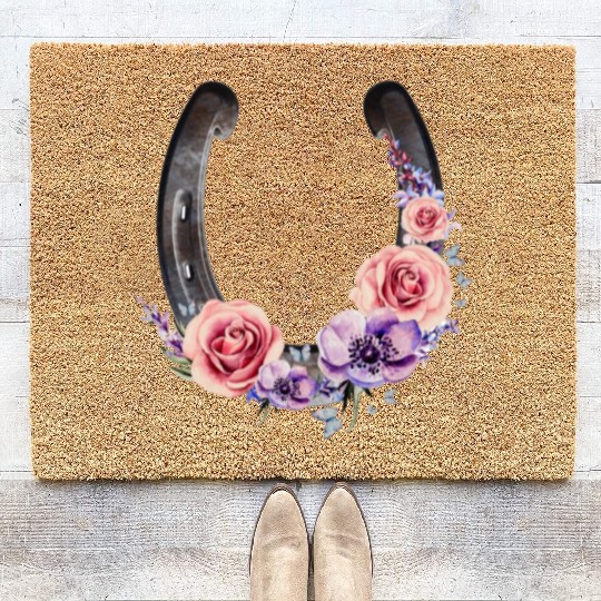 Lucky Floral Horseshoe Coir Doormats