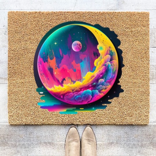 Neon Abstract Watercolor Moon Coir Doormats