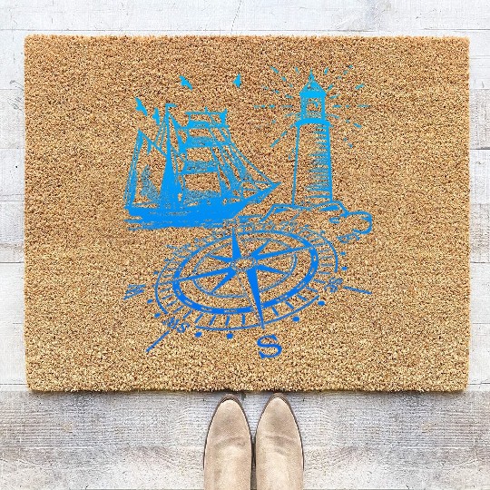 Maritim lighthouse compass sailing ship north Coir Doormats