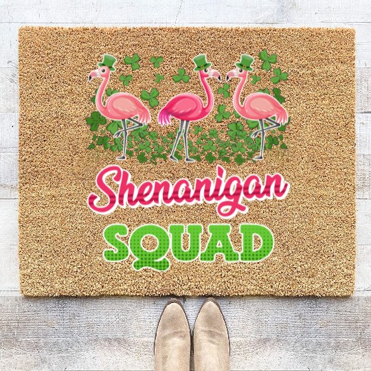 Flamingo Shenanigan Squad St. Patrick's Day Coir Doormats