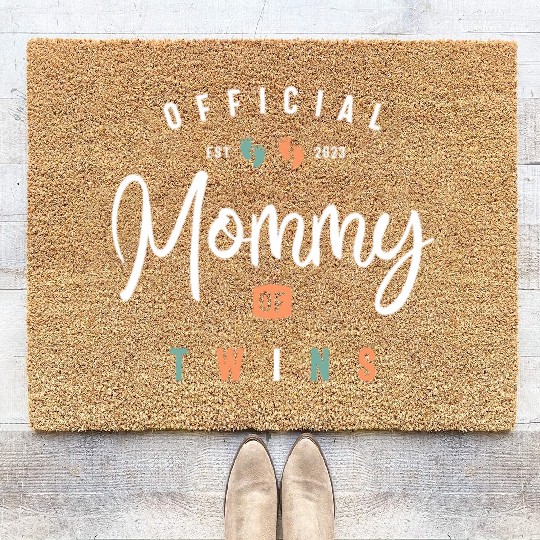 Womens Mommy of Twins New Mom To Be Expecting 2023 Coir Doormats