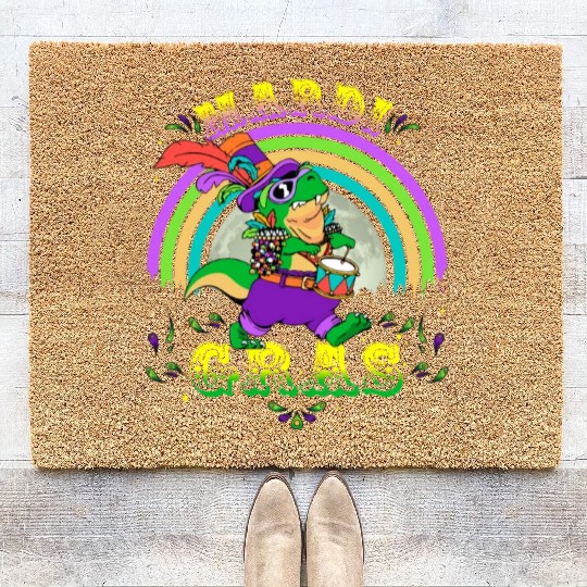 2023 Mardi Gras Party Hat T Rex Drummer Mardi Coir Doormats