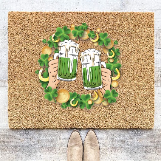 St. Patrick's Day Irish Green Beer, Wine Cups Coir Doormats