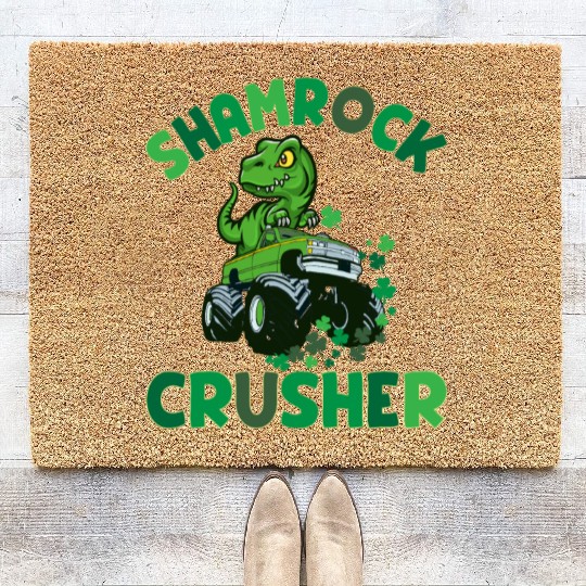 St. Patrick's T. rex Monster Truck The Shamrock Coir Doormats