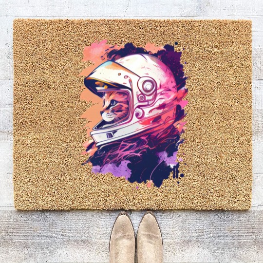 Aesthetic Vaporwave Space Cat 80s 90s Astronaut Coir Doormats