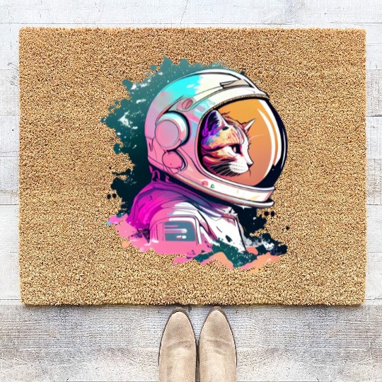 Aesthetic Vaporwave Space Cat 80s 90s Astronaut Coir Doormats