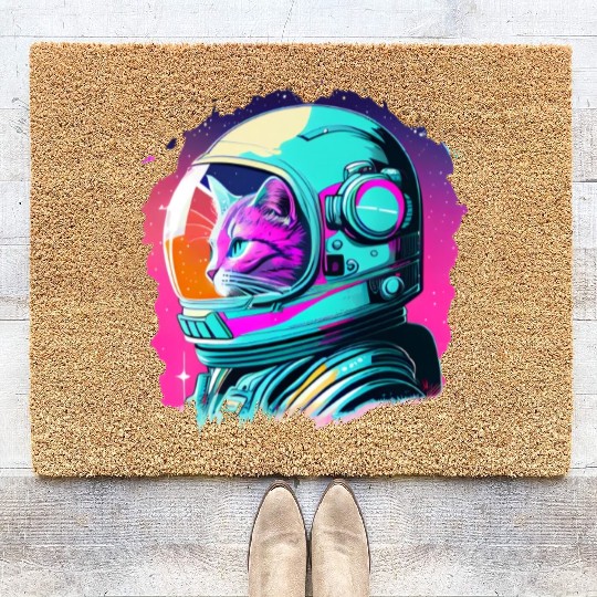 Aesthetic Vaporwave Space Cat 80s 90s Astronaut Coir Doormats
