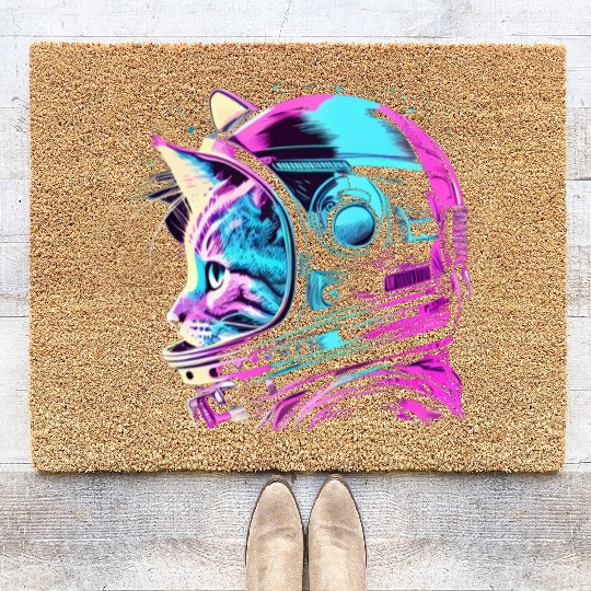 Aesthetic Vaporwave Space Cat 80s 90s Astronaut Coir Doormats