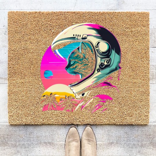 Aesthetic Vaporwave Space Cat 80s 90s Astronaut Coir Doormats