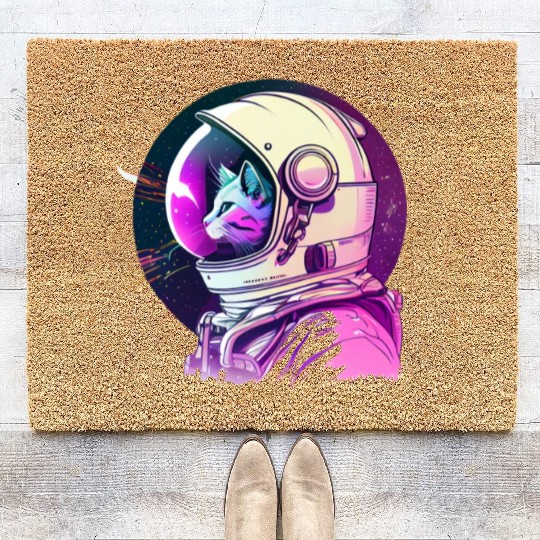 Aesthetic Vaporwave Space Cat 80s 90s Astronaut Coir Doormats
