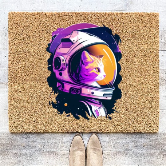 Aesthetic Vaporwave Space Cat 80s 90s Astronaut Coir Doormats