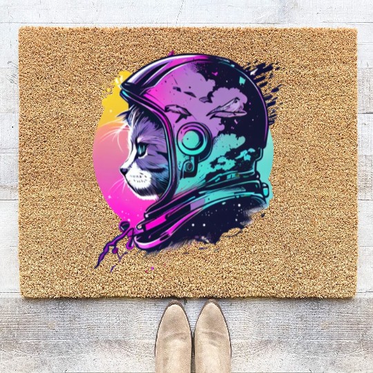 Aesthetic Vaporwave Space Cat 80s 90s Astronaut Coir Doormats