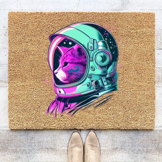 Aesthetic Vaporwave Space Cat 80s 90s Astronaut Coir Doormats