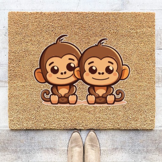 Monkeys siblings brother sister family love ape Coir Doormats