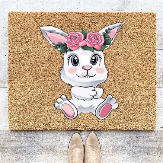 Easter Bunny Cute bunny Flowers Eggs Coir Doormats