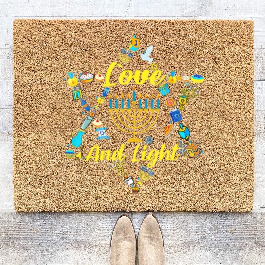 Love and Light Hanukkah Coir Doormats Jew Menorah Jewish C