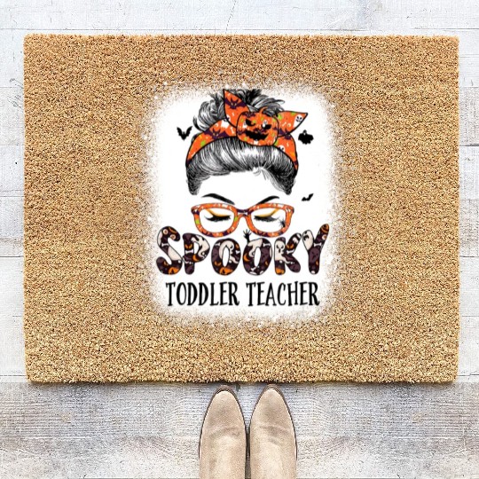 Messy Bun Spooky Toddler Teacher Bleached Coir Doormats