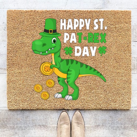 Happy St Pat Trex Dino Saint Patricks Day Dinosaur Coir Doormats