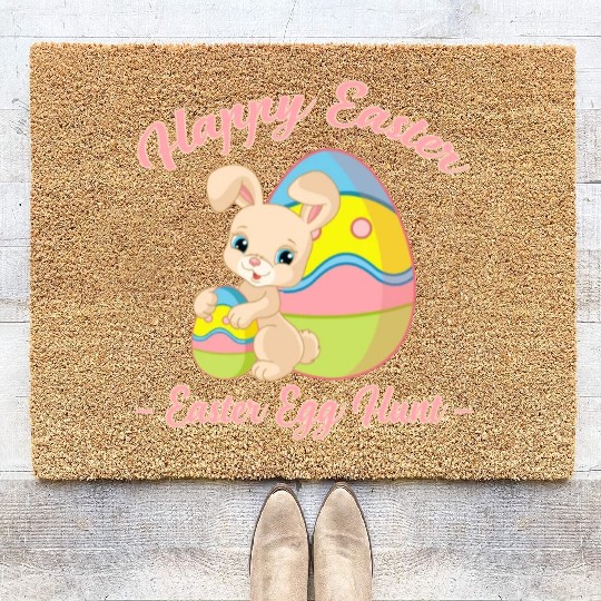 Happy Easter Egg Hunt Bunny Gift Coir Doormats
