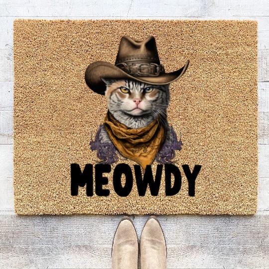 Meowdy Cat Meme Country Meow Howdy Funny Coir Doormats