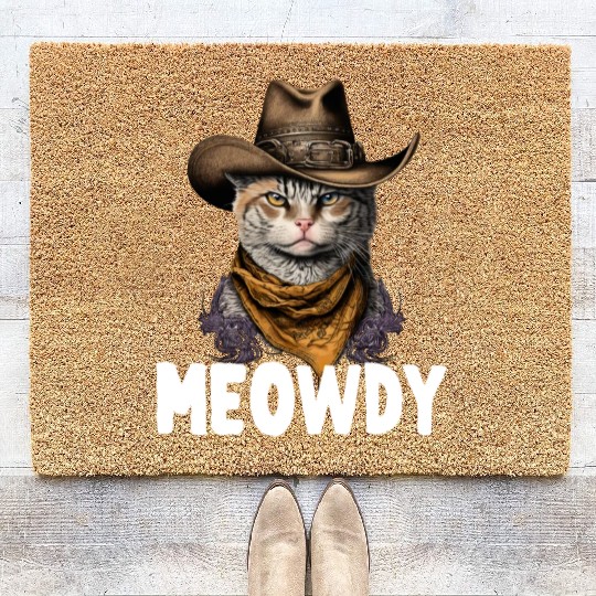 Meowdy Cat Meme Country Meow Howdy Funny Coir Doormats