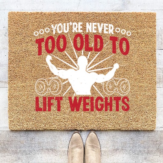 Strongman never too old gym fitness bodybuilding Coir Doormats