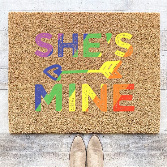 Lesbian Couple She s Mine I m Hers Matching LGBT Coir Doormats