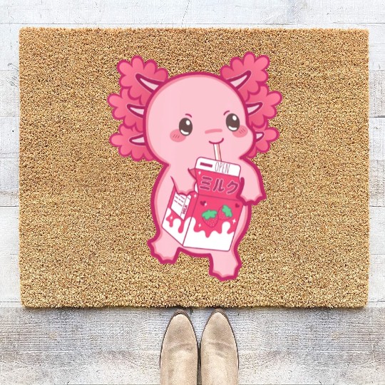 Kawaii Axolotl Strawberry Milk Teen Girl Kids Japa Coir Doormats