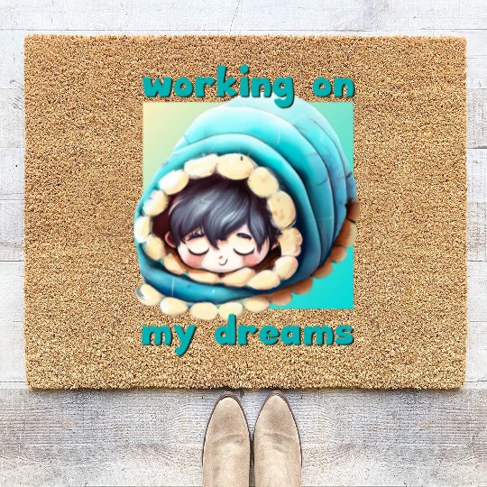 Working on my Dreams Lazy Sleeping Boy Blanket Coir Doormats