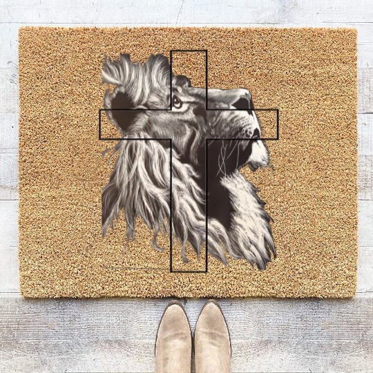 Lion Love Cross God Savior Church Christian Gift C Coir Doormats