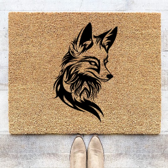 Elegant Fox Portrait In T Tattoo Ink Coir Doormats
