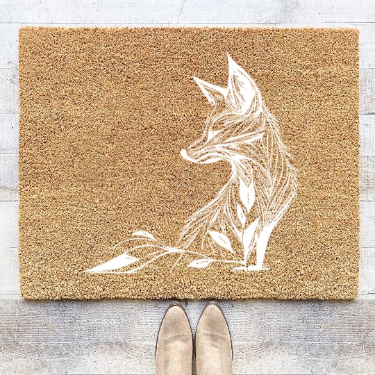 Elegant Fox Portrait In Tattoo Lines Ink Coir Doormats