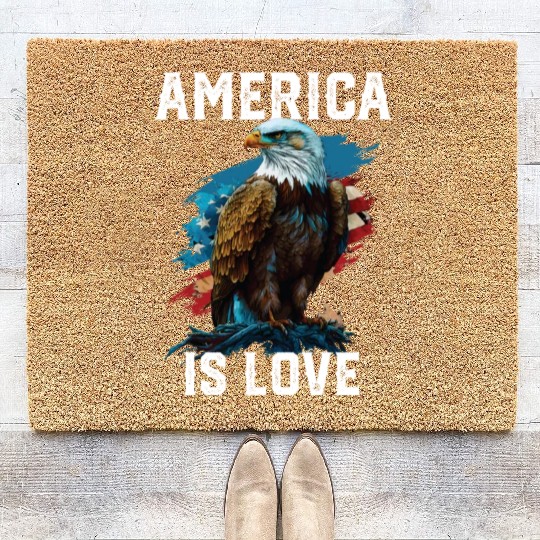 America Is Love American Bald Eagle 4th Of July Coir Doormats