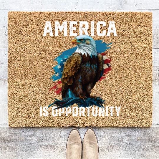 America Is Opportunity American Bald Eagle July 4 Coir Doormats