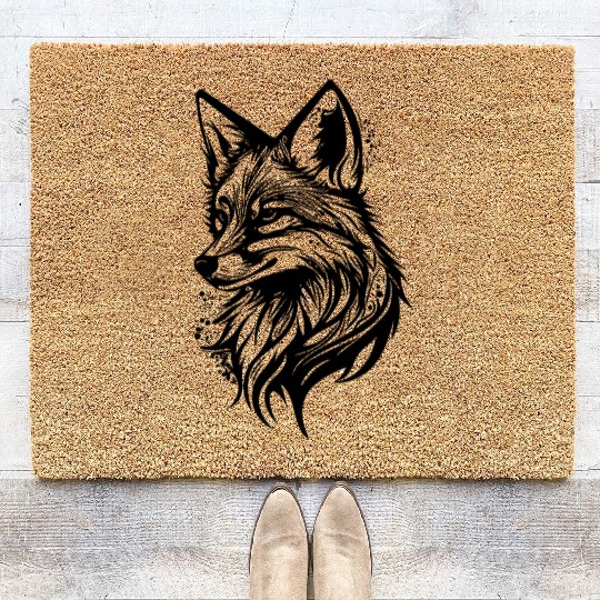 Pretty Fox Portrait Tattoo Ink Coir Doormats