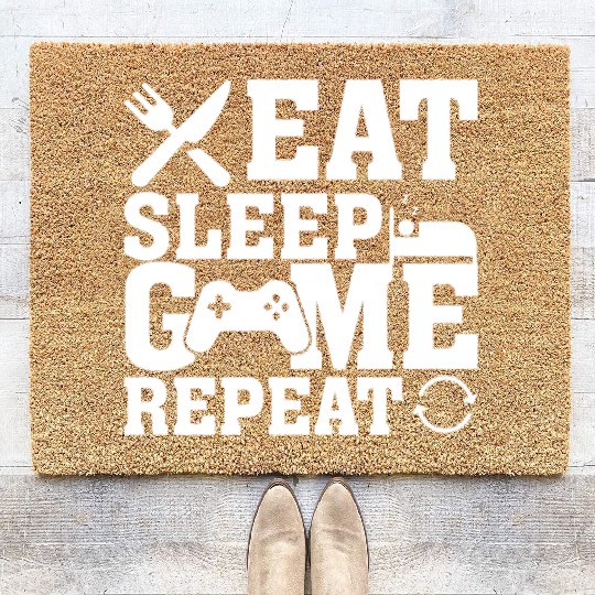 Eat Sleep Game Repeat Funny Gaming Lover Coir Doormats