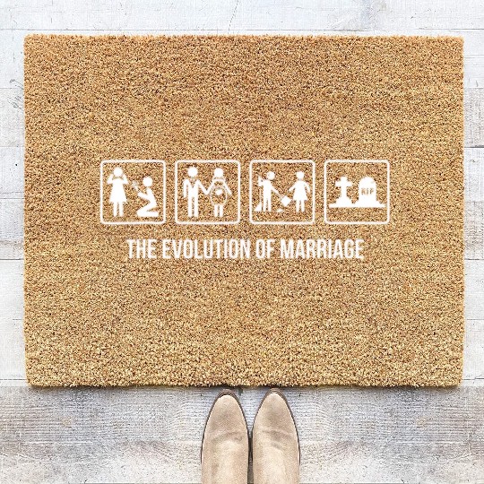 The Evolution Of Marriage Beat Up Funny Wedding Coir Doormats