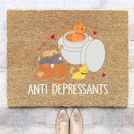 Funny Anti Depressants Cat Lover Sobriety Drug Fre Coir Doormats