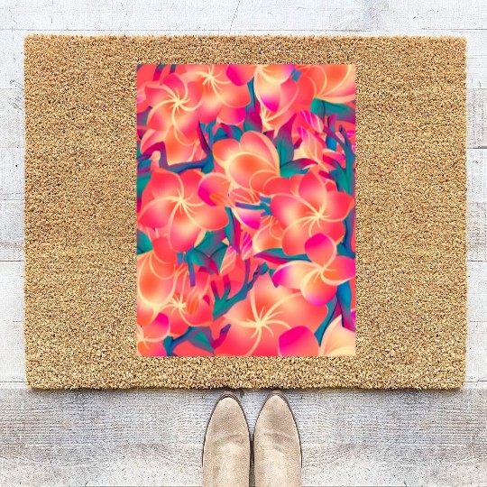 Orange Flowers Neon Coir Doormats