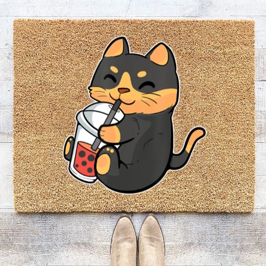 Cat Lover Bubble Tea Anime Figure Boba Milk Manga Coir Doormats