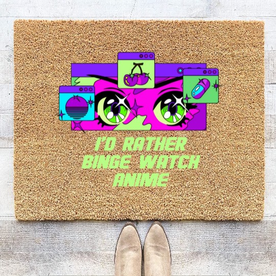 Id Rather Binge Watch Anime Kawaii Japanese Cute J Coir Doormats