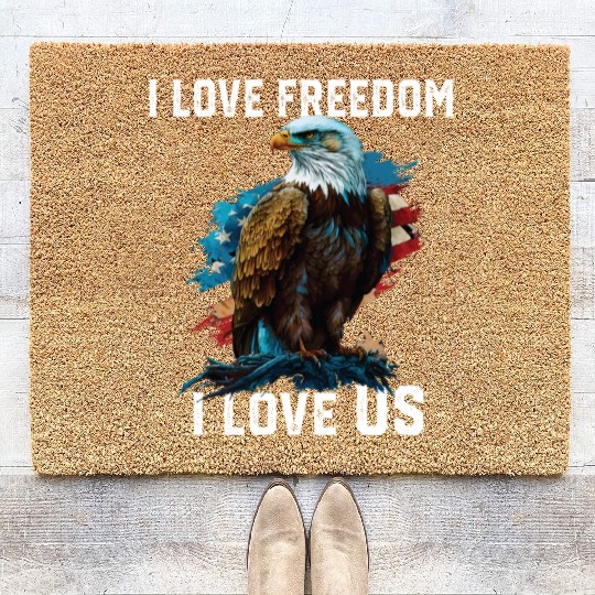 I Love Freedom I Love US American Bald Eagle Coir Doormats