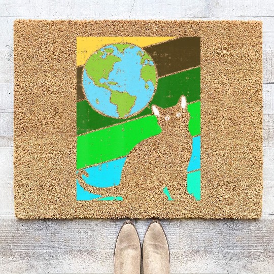 Black Cat Earth Day Retro Kitten Lover Environment Coir Doormats